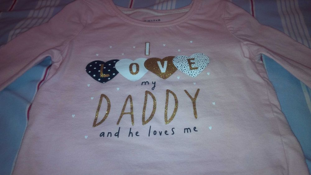 Bluzka bluzeczka lato dziewczynka pudrowy róż R. 80 napis córka taty