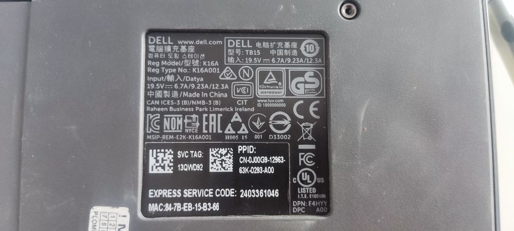 Stacja dokująca Thunderbolt Dell Dock TB16 K16A