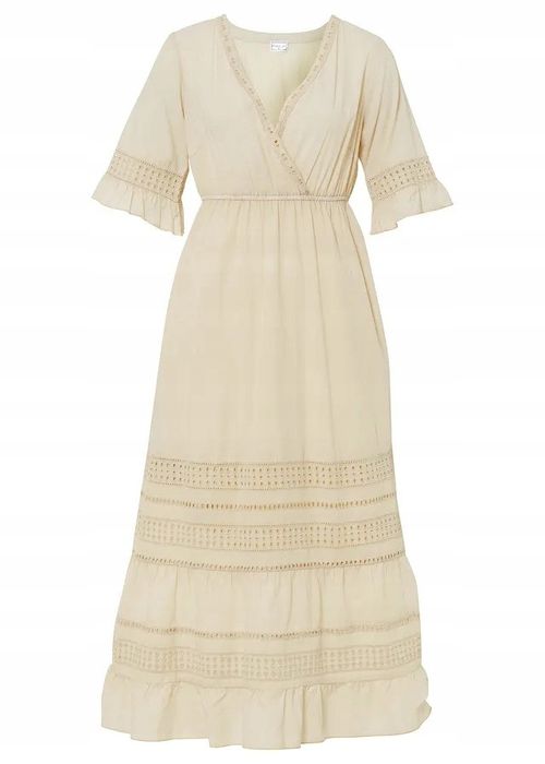 B.P.C sukienka bawełniana midi z koronką ecru 40.