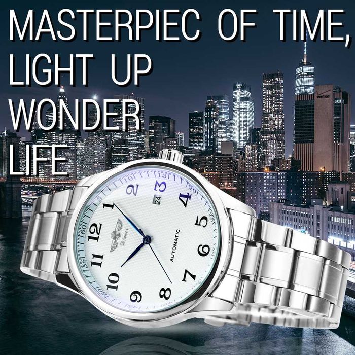 Zegarek automatyczny Winner 40mm bransoleta biała tarcza klasyczny box