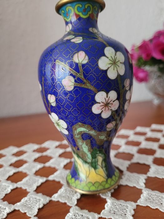 Wazonik Cloisonne mosiądz emalia