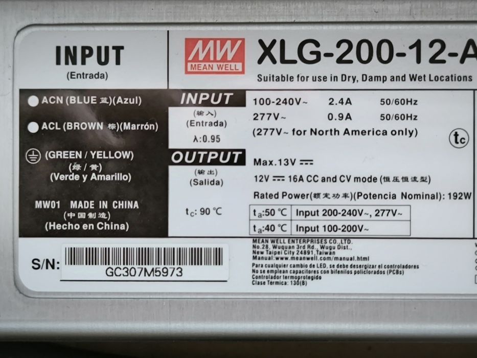 Блок питания Mean Well XLG-200-12-A защита IP67 для LED