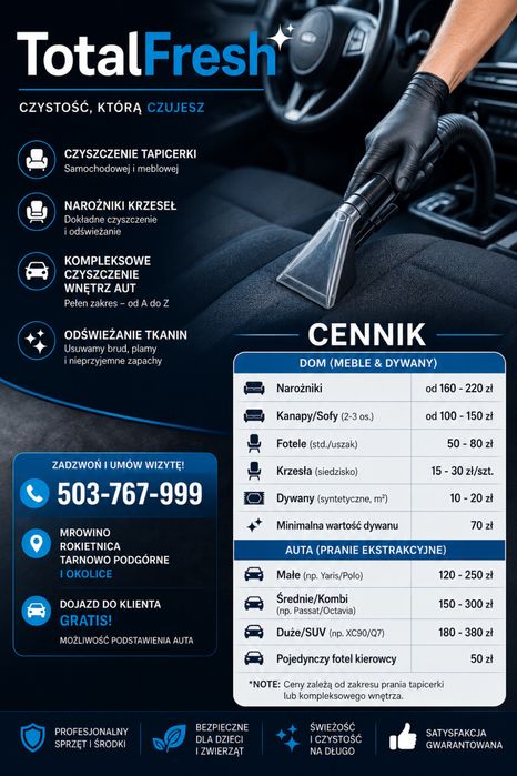 Pranie Tapicerki Samochodowej | Narożniki | Kanapy | Dojazd Gratis
