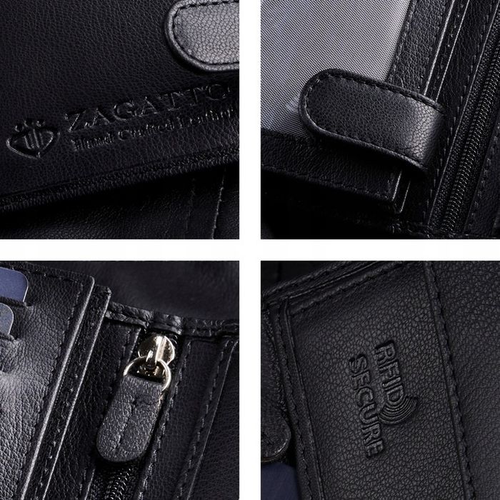 Portfel Męski Skórzany Pionowy Czarny Elegancki Ochrona Kart Rfid Zaga