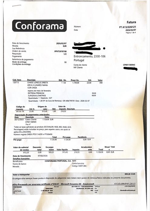 SOFA *NOVO Chaise longue NAHIA 4 lugares da conforama