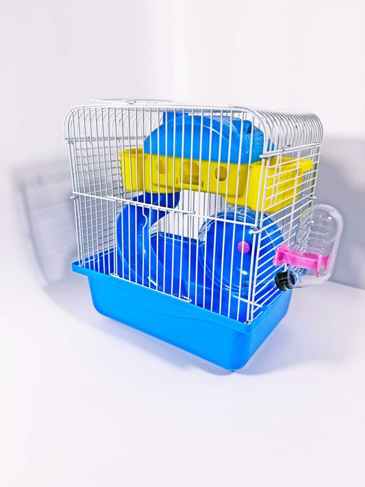 Клетка для хомяков G08, желто-голубая, 25x23x16см. Красивый подарок!