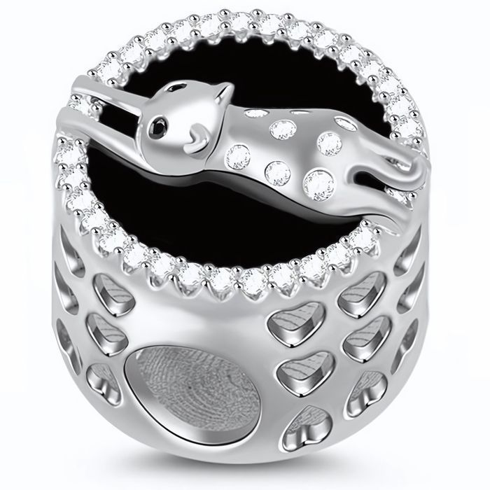 Rodowany Srebrny Charms Do Pandora Leniwy Kot Lazy Cat Cyrkonie New161