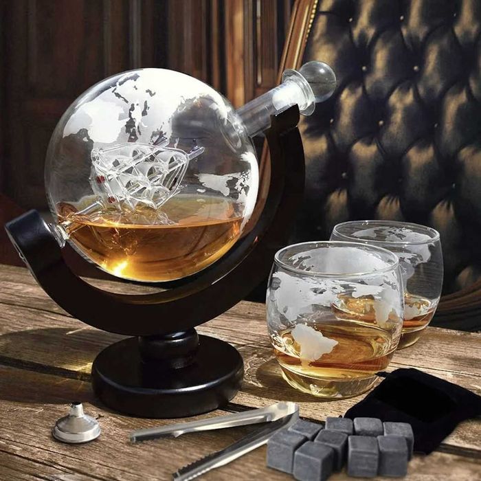 Duża Karafka Do Whisky Globus Nalewki Wody Szklanki Kostki + Gratisy