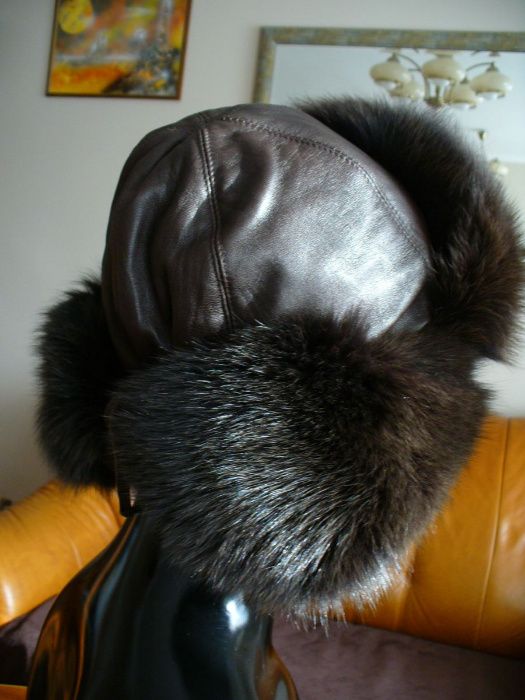 %_MARCO GIANOTTI_czapka_papacha_uszatka_pilotka_LIS+skóra nat.-brązowa