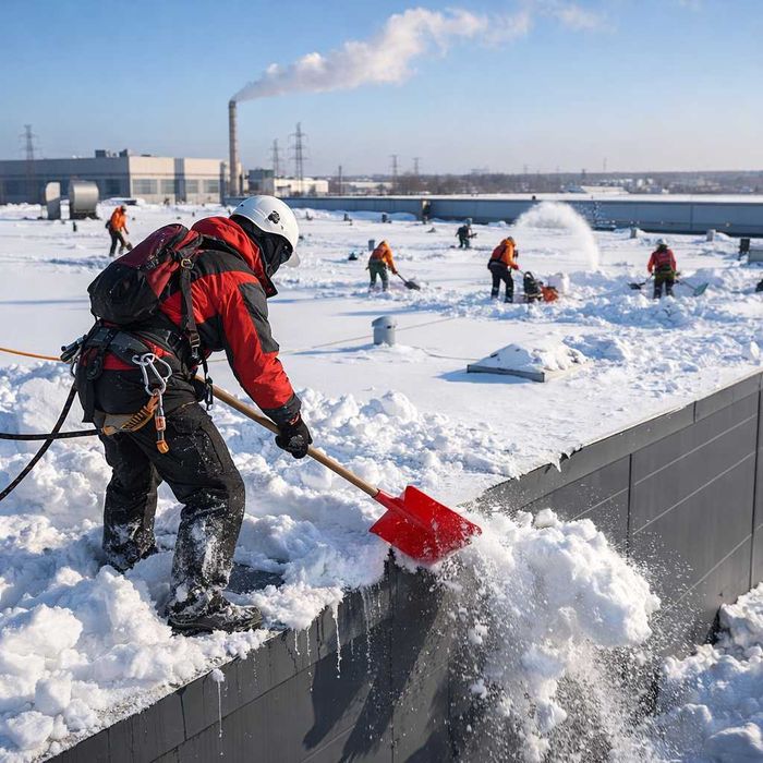 Odśnieżanie dachów wielkopowierzchniowych – hale, magazyny, sklepy
