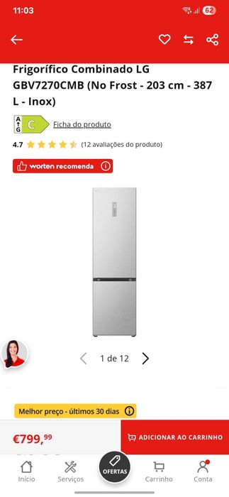 Frigorífico Combinado LG - 387L - No Frost - Inox - Novo c/garantia