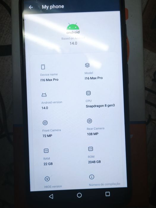 Smartphone I16 max pro 22gb ram 2048gb rom