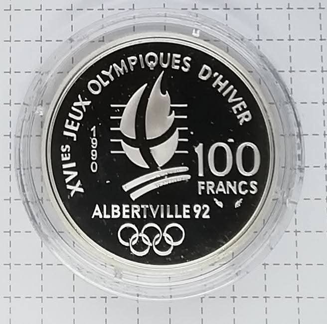 Франція 100 франків 1990р. СРІБЛО. ПРУФ. Олімпіада. Фристайл.