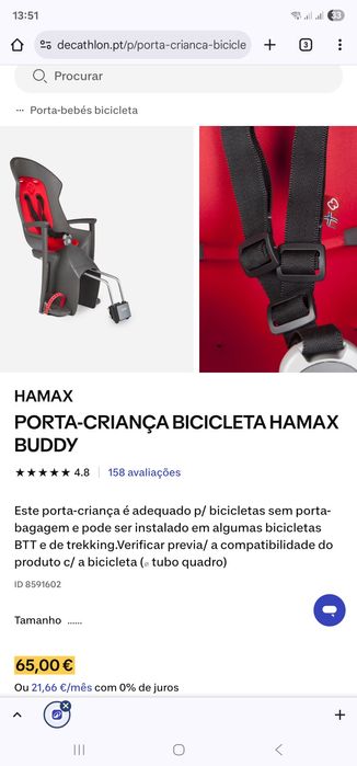 Cadeira bicicleta criança HAMAX
