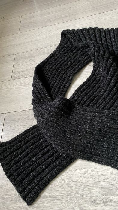 Dlugi grafitowy szalik obszerny cieply hand made nowy