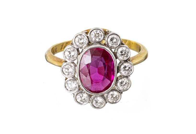 Anel Ouro Diamantes Rubi