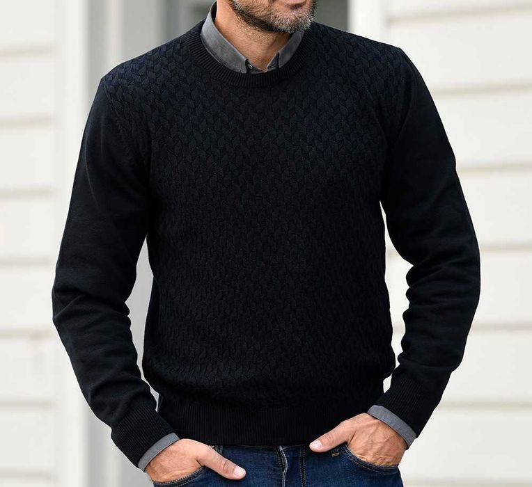 Bawełniany sweter męski pod szyję - Czarny XXL