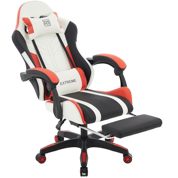 Fotel Gamingowy EXTREME R1 Red z Podnóżkiem dla Gracza i Biura