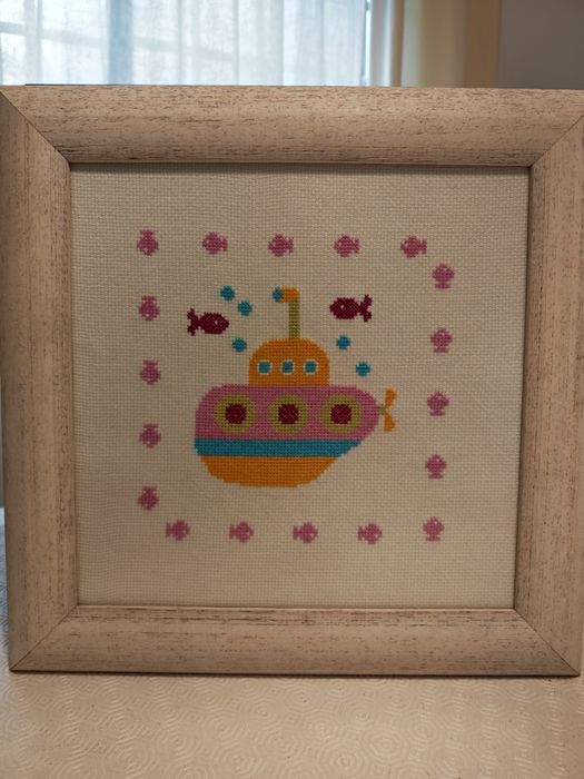 Conjunto de 4 Quadros Decorativos Infantis Ponto de Cruz Artesanal