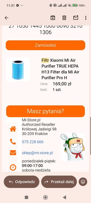 Filtr Xiaomi Mi Air Purifier TRUE HEPA H13 Filter dla Mi Air Purifier