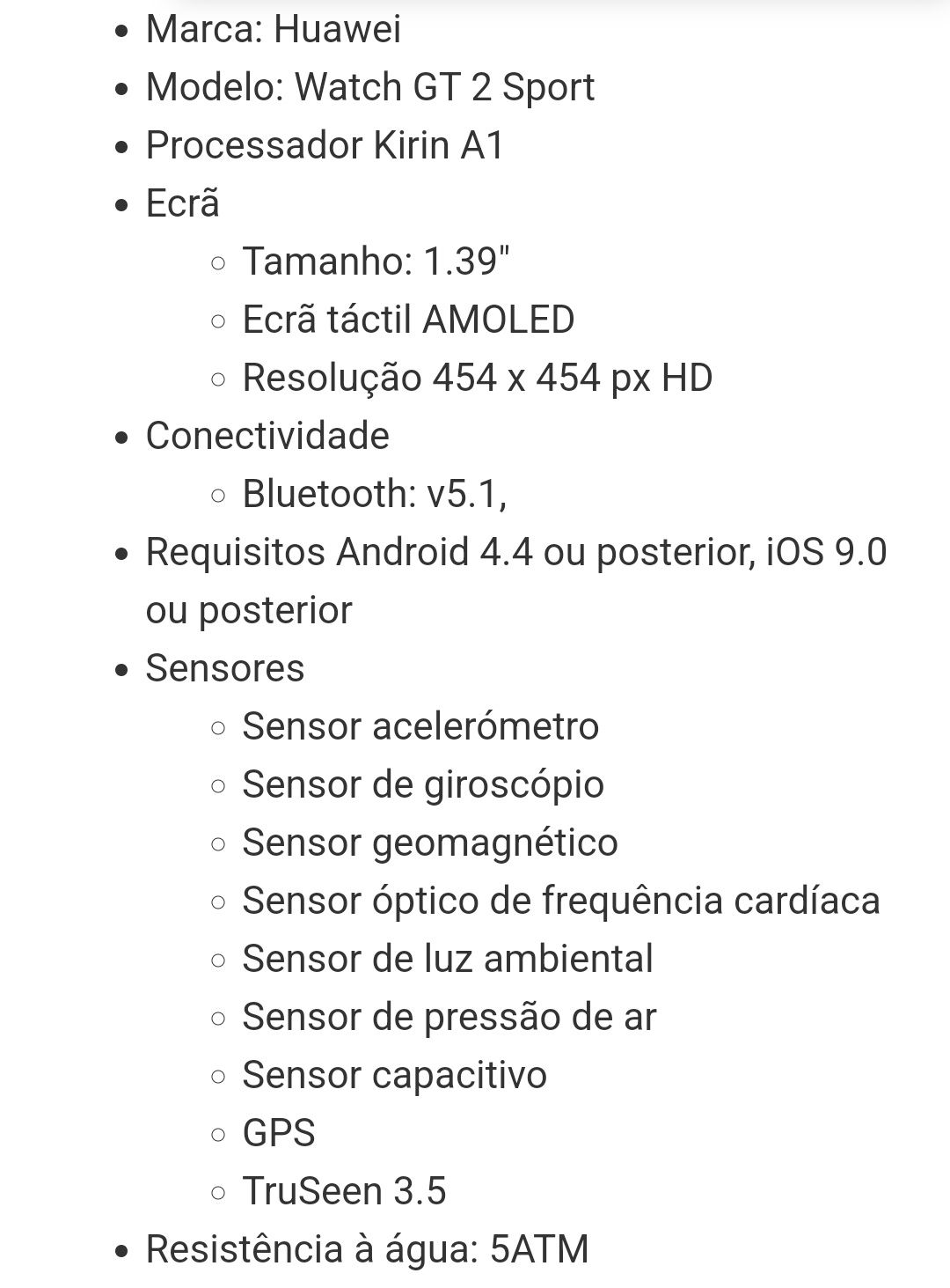 Scheda tecnica shop huawei gt2