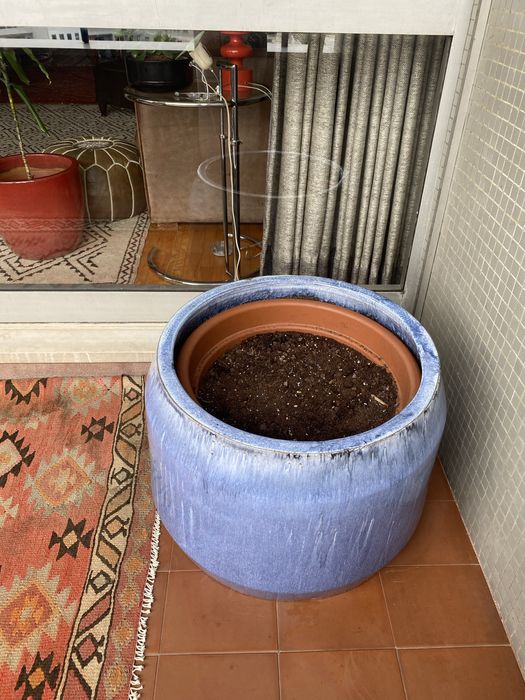 Pote Vaso grande ceramica vidrado azul