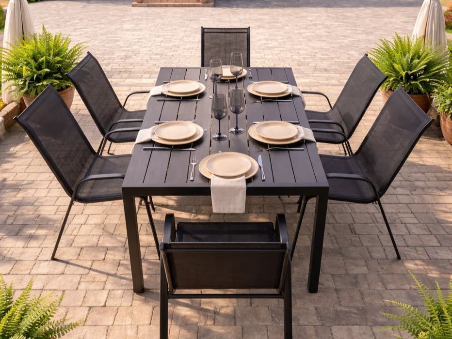 NOWY Stół z 6 Krzesłami Zestaw Ogrodowy Jadalniany Meble do Ogrodu Na Taras Pod Altanę Meble Ogrodowe Stół i Krzesła Duży Komplet Gwarancja Okazja! FV