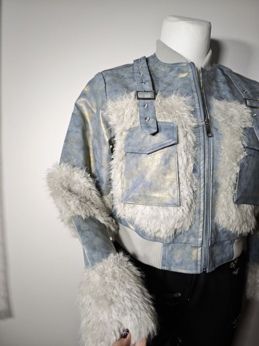 Nowa kurtka eko skóra z futerkiem włoska niebieska roz M-xl