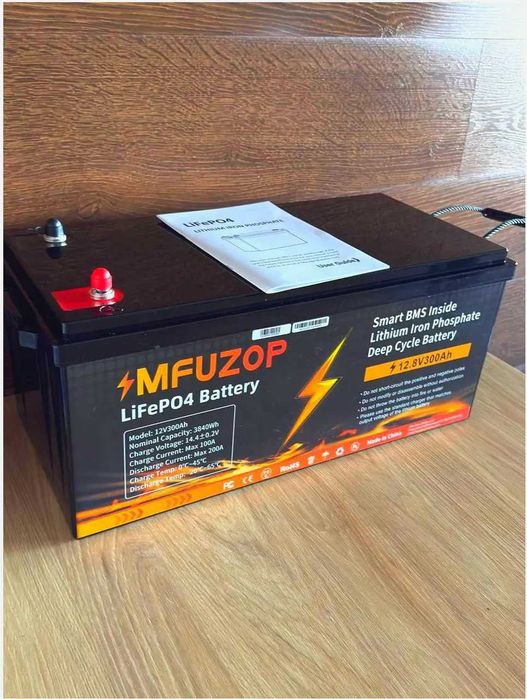 LiFePO₄ акумулятор MFUZOP 12.8V 300Ah Smart BMS 200A для інвертора ДБЖ UPS СЕС