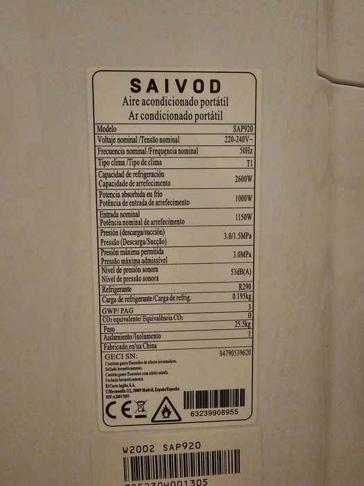 Ar Condicionado Portátil Saivod SAP920