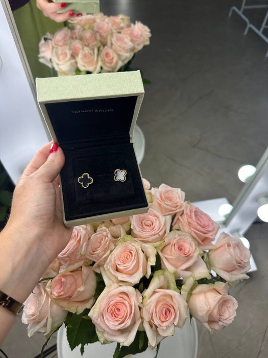 Сережки Van Cleef кульчикі пусети повний комплект бутика