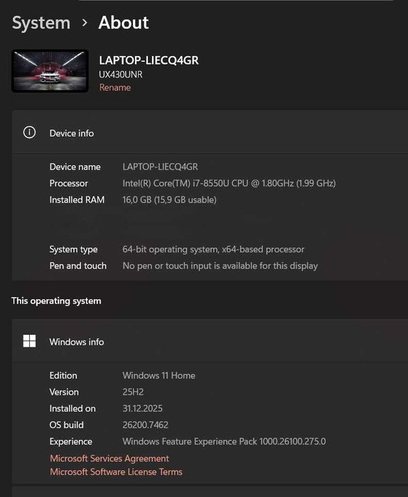 ASUS ZenBook UX430UNR - i7/16 GB RAM/512 GB/NVIDIA GeForce MX150 2 GB