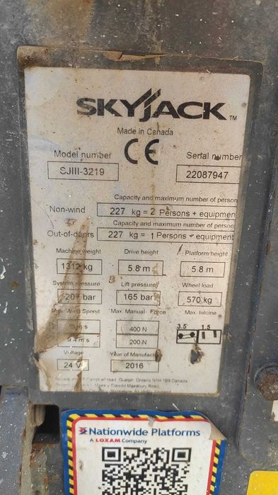 Plataforma elevatória Skyjack SJIII 3219, 7,80 metros  (2614)
