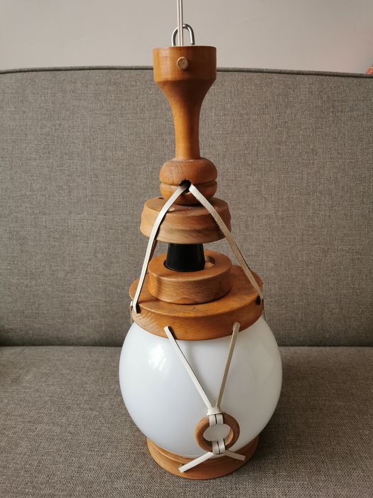 Lampa wisząca drewno plus szkło