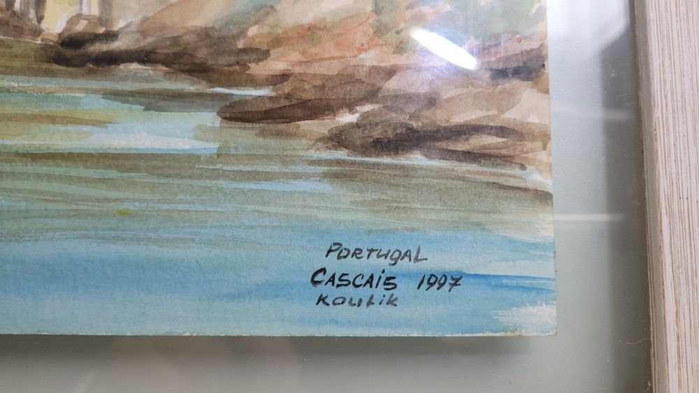 Quadro aguarela emoldurado farol sta marta cascais