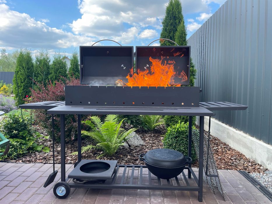 мангал металевий барбекю стаціонарний мангал на колесах вугільний гріл