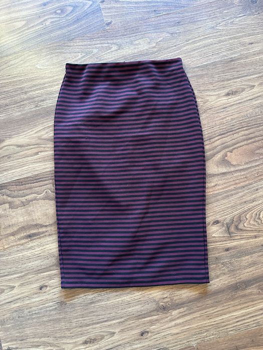 Forever 21 bordowa czarna midi spódnica w paski zamek