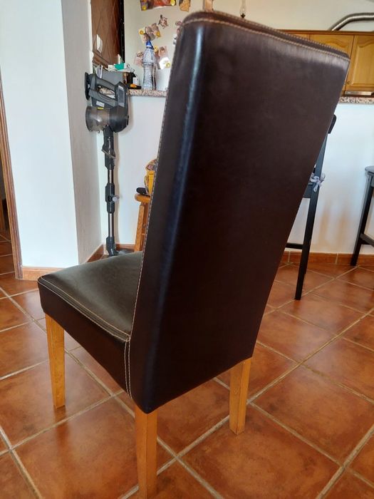 4x Cadeiras sala pele genuína castanha