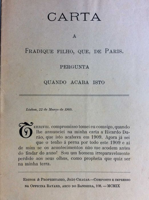 Cartas politicas. Por João Chagas. Ano 1909. Carta n.º16