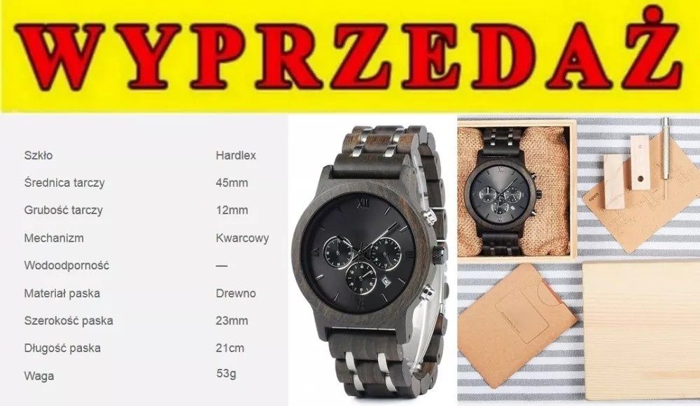 $$ nowy PIĘKNY zegarek męski DREWNIANY patrz OKAZJA $$