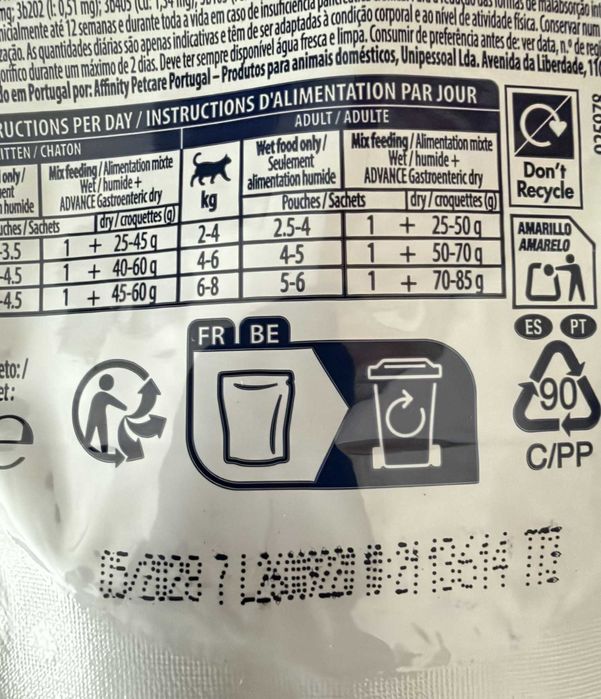 40 saquetas comida gato Advance Veterinary Diets Cat Gastroenteric