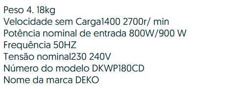D70- Lixadora DEKO DKWP180CD 900W Lixadeira drywall polimento luz LED