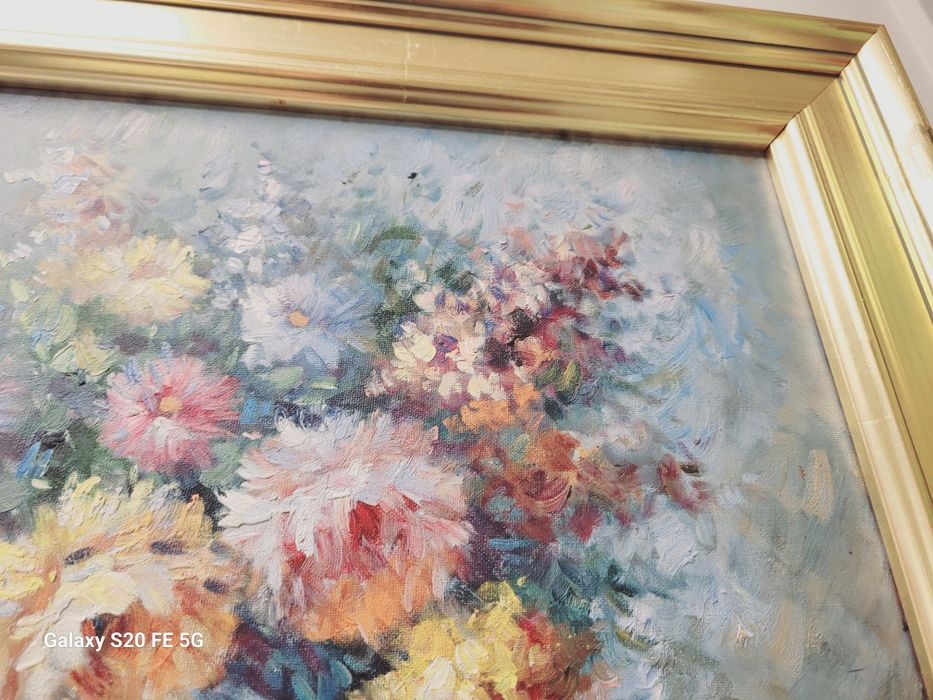 Obraz Olejny Martwa Natura  Kwiaty Sygnowany 57x48 cm