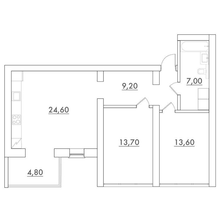 2-кімнатна квартира з панорамними вікнами та великою кухнею 29 кв.м.