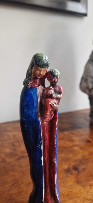 Rzeźba figura sakralna Madonna Maryja Jezus numerowana antyk