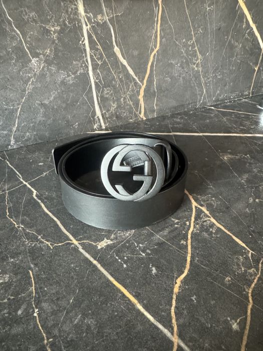Ремінь Gucci чорний шкіряний з фірмовою пряжкою GG, довжина 90 см