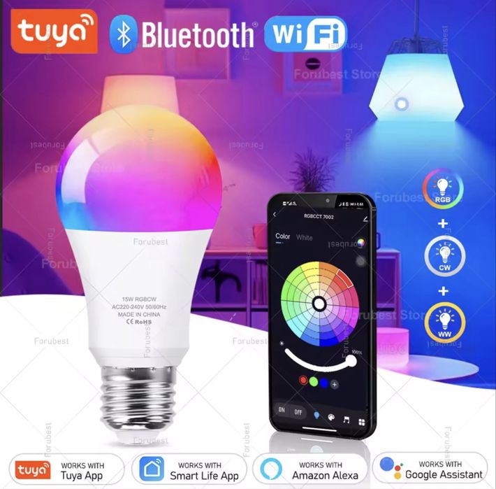 Inteligentna Żarówka LED Tuya E27 RGB 15W