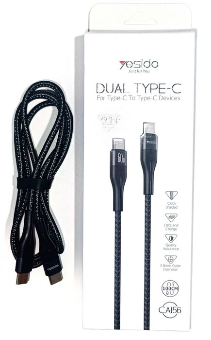 Кабель Yesido Dual Type-C для пристроїв Type-C.