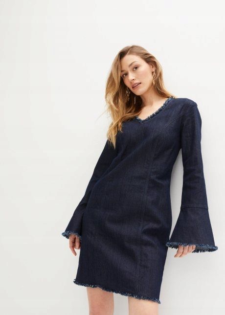 B.P.C jeansowa sukienka prosta postrzępiona ciemna r.40