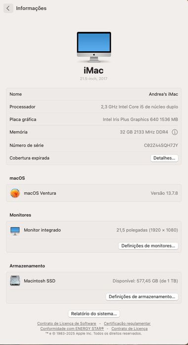 iMac 21,5” (2017) – 32GB RAM – SSD 1TB